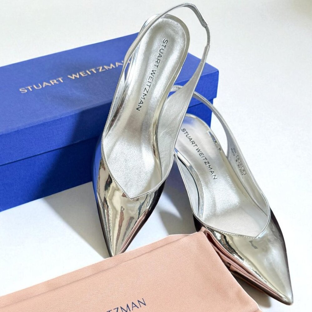 Stuart Weitzman Eva 50 Silver Heels 9B – New in Box + Dust Bag